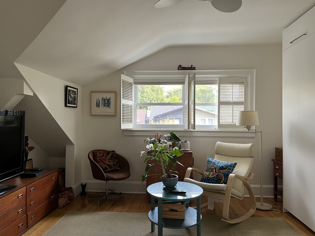 Second bedroom with top of the line wall bed. (Also the tv room.)