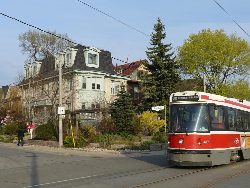 Broadview Ave. at the top of our street where  streetcars head to the subway