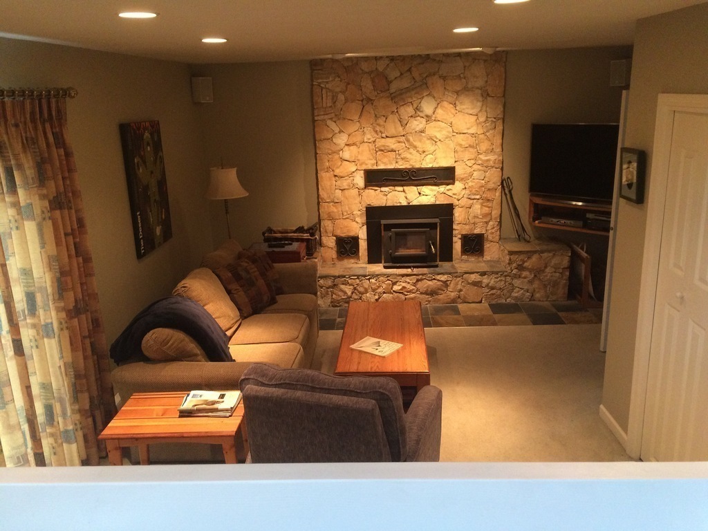 Family Room off Kitchen with doors onto deck