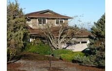 Our home in winter - the garden is full of blossoming trees and shrubs in summer