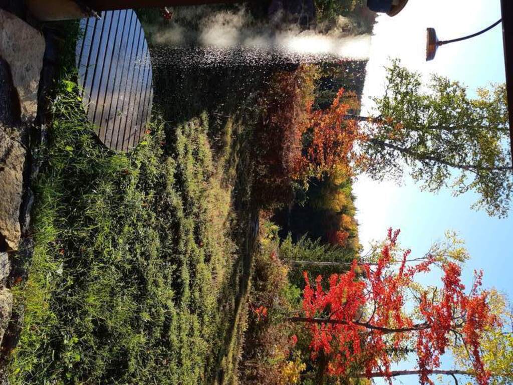 Douche extérieure à eau chaude. Seuls au monde!