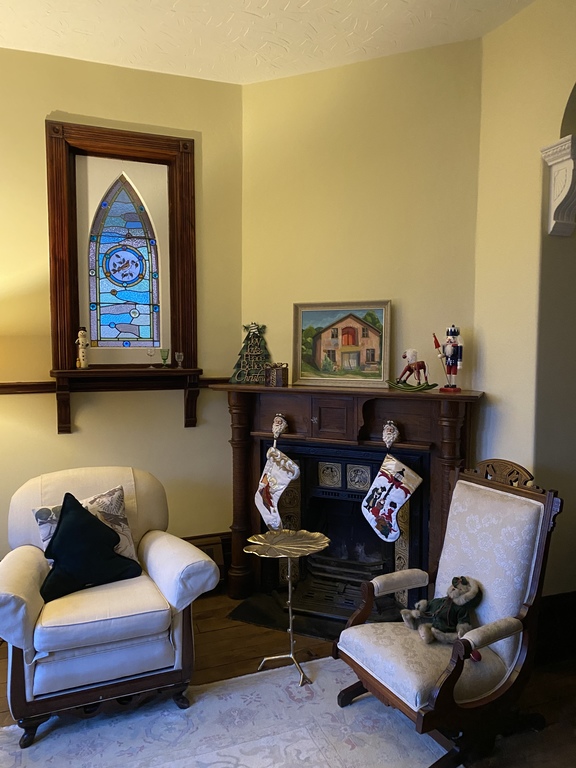 The living room, dressed up for the holidays 