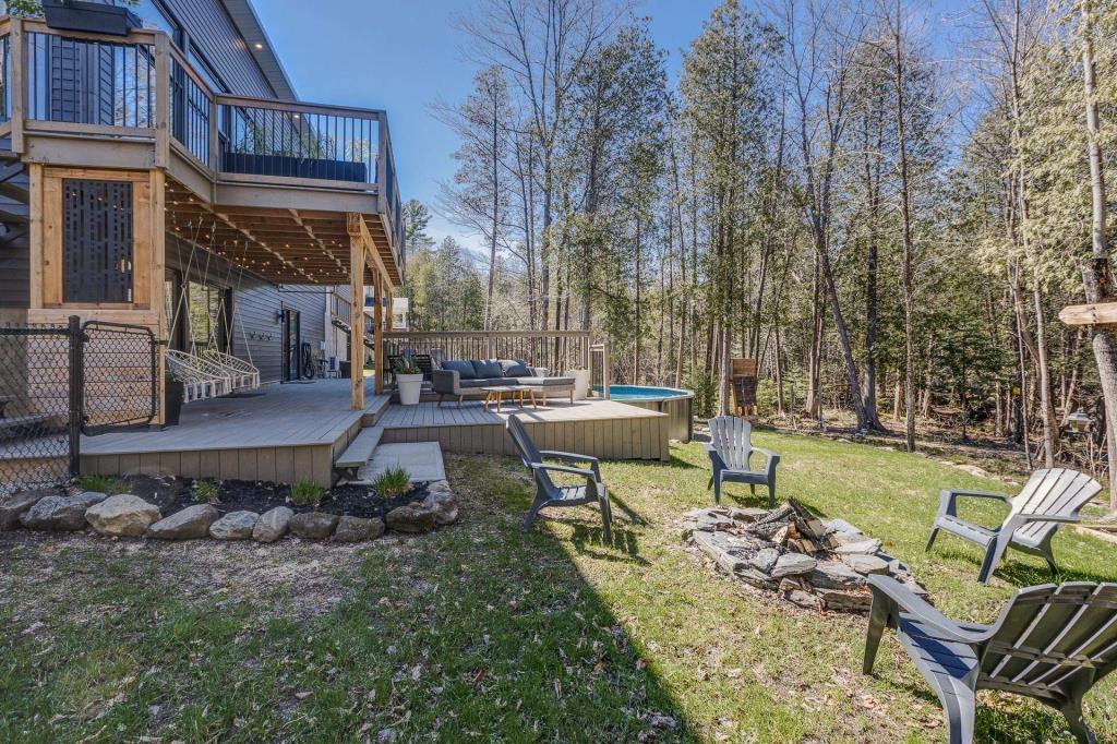 Large double deck, pool, fire pit area