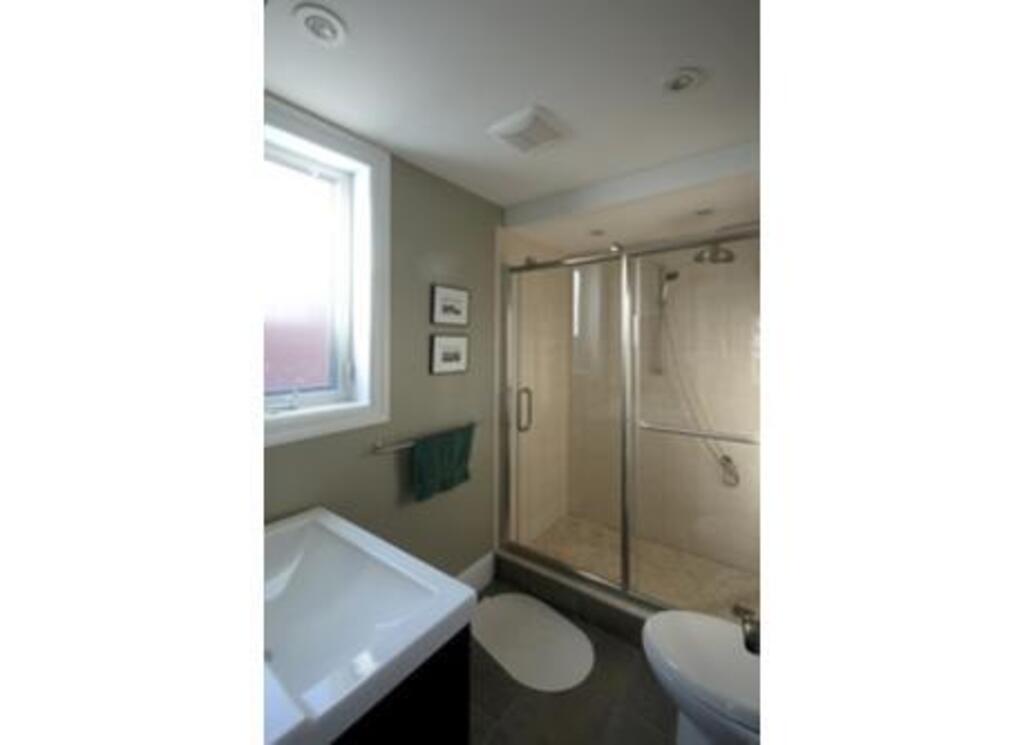 renovated shower - heated floors, rainwater shower design
