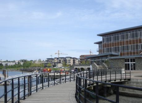 Waterfront walkway to restaurant, gym, spa, hair salon, etc.