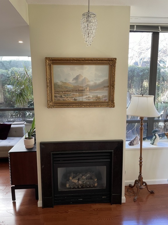Gas fireplace.