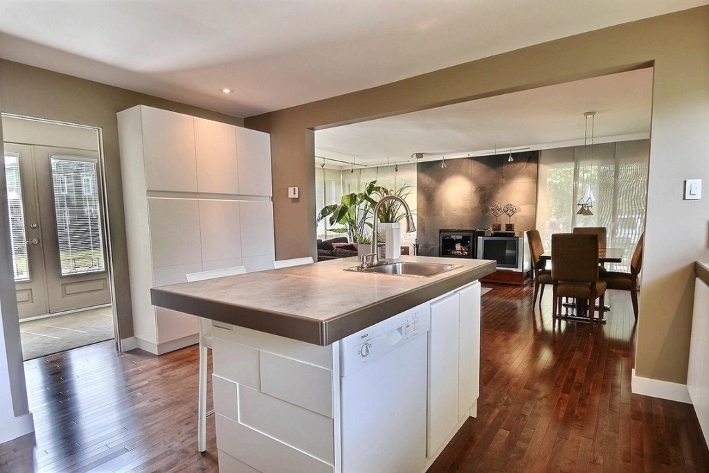 The kitchen and the living room