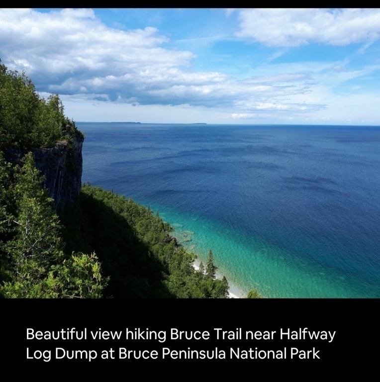 Hiking the Bruce Trail and enjoying a spectacular view of Georgian Bay, 30 min. hike from my place