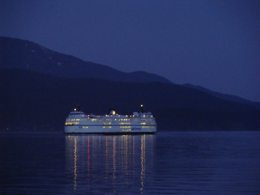 ferry going from Langdale over to Horseshoe Bay (Vancouver) by night