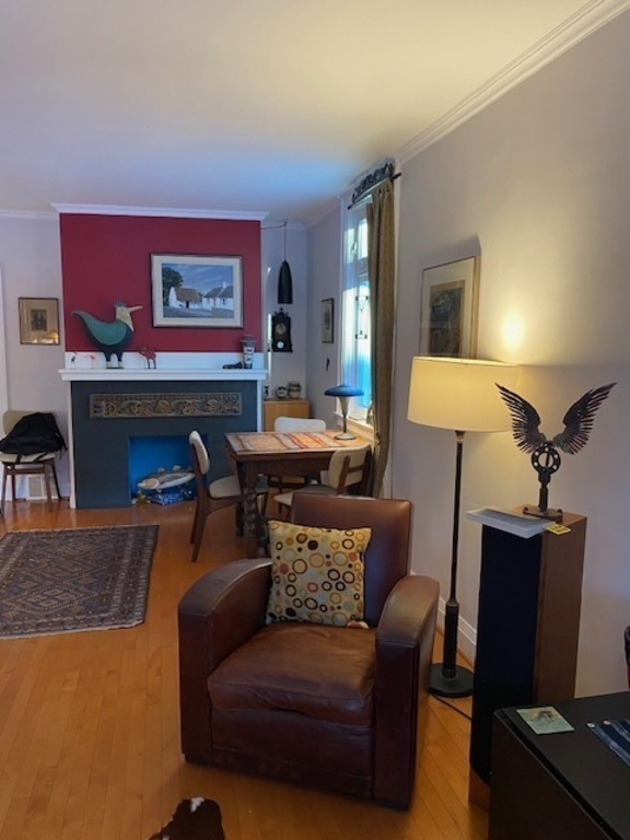 Comfortable open living room and dining room.