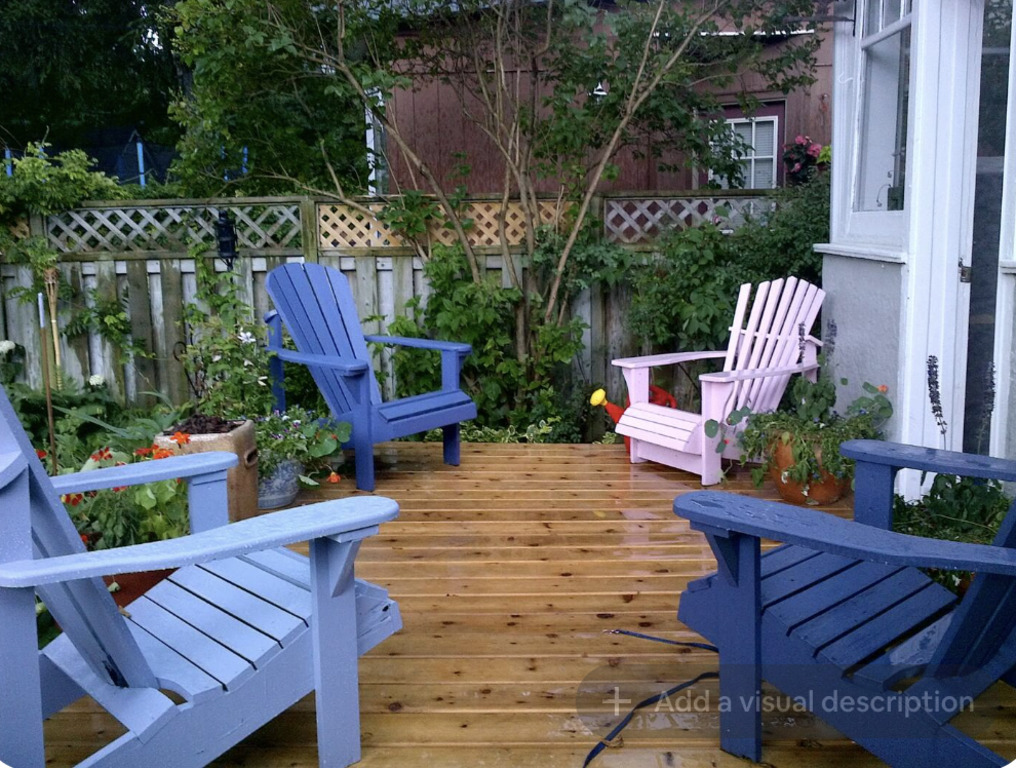 Enjoy coffee in the sun on the back porch. 