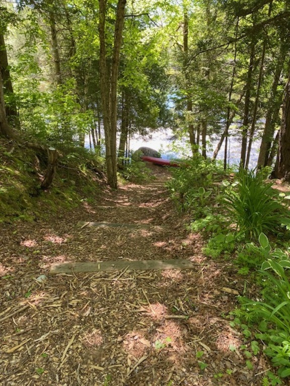 Path down to the river.  Canoe is available for use.  Inner tubes are available to cruise down the river.  