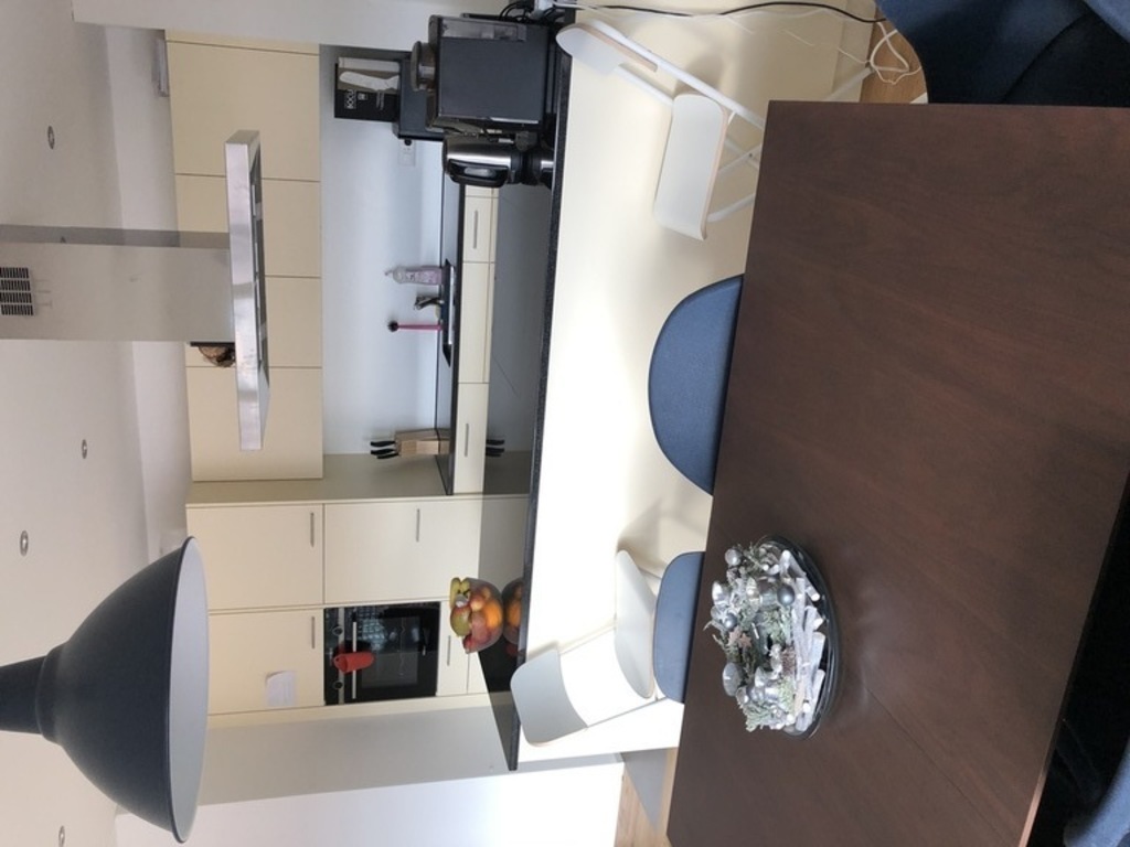 Dining table and kitchen