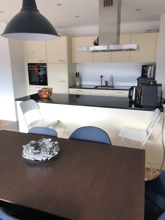 Dining table and kitchen