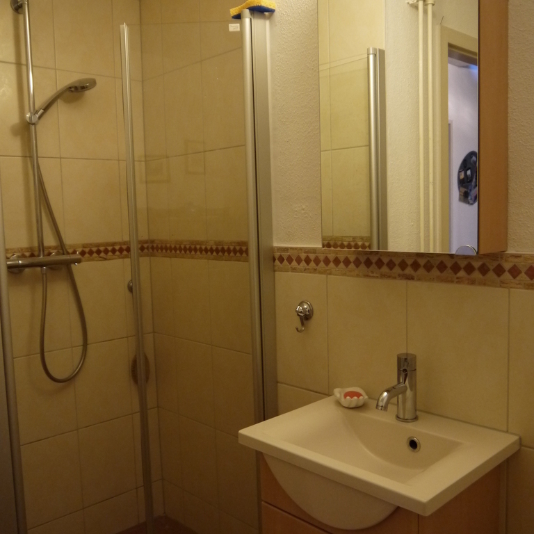 Unser Badezimmer im Erdgeschoss (Dusche und WC)