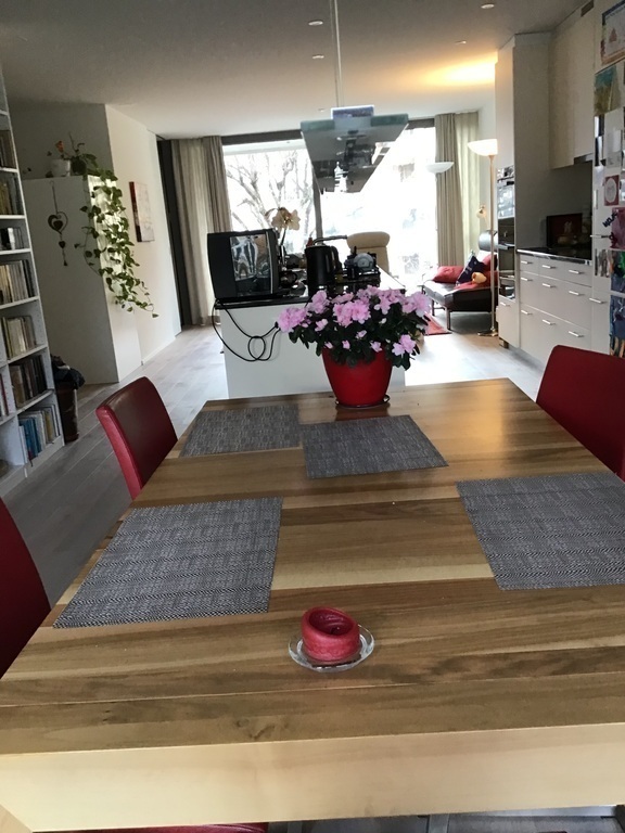 Dining room with open space kitchen