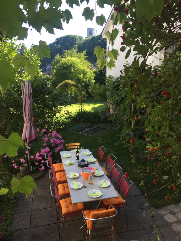 In the small garden (shared with the other family living in the house)