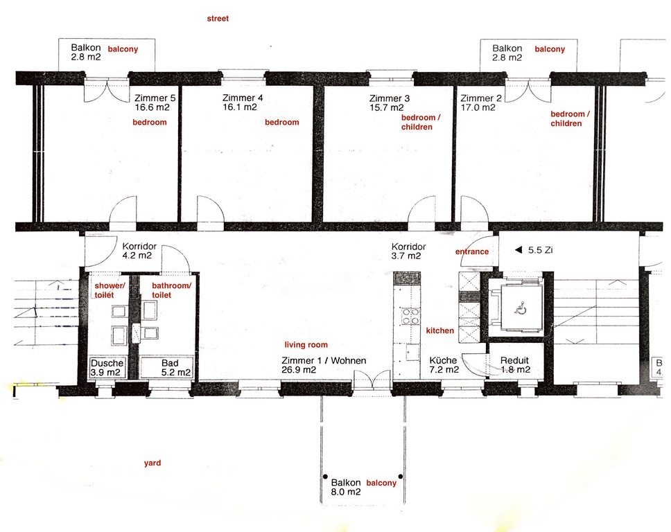 Grundriss mit Zimmernummern (1-5)