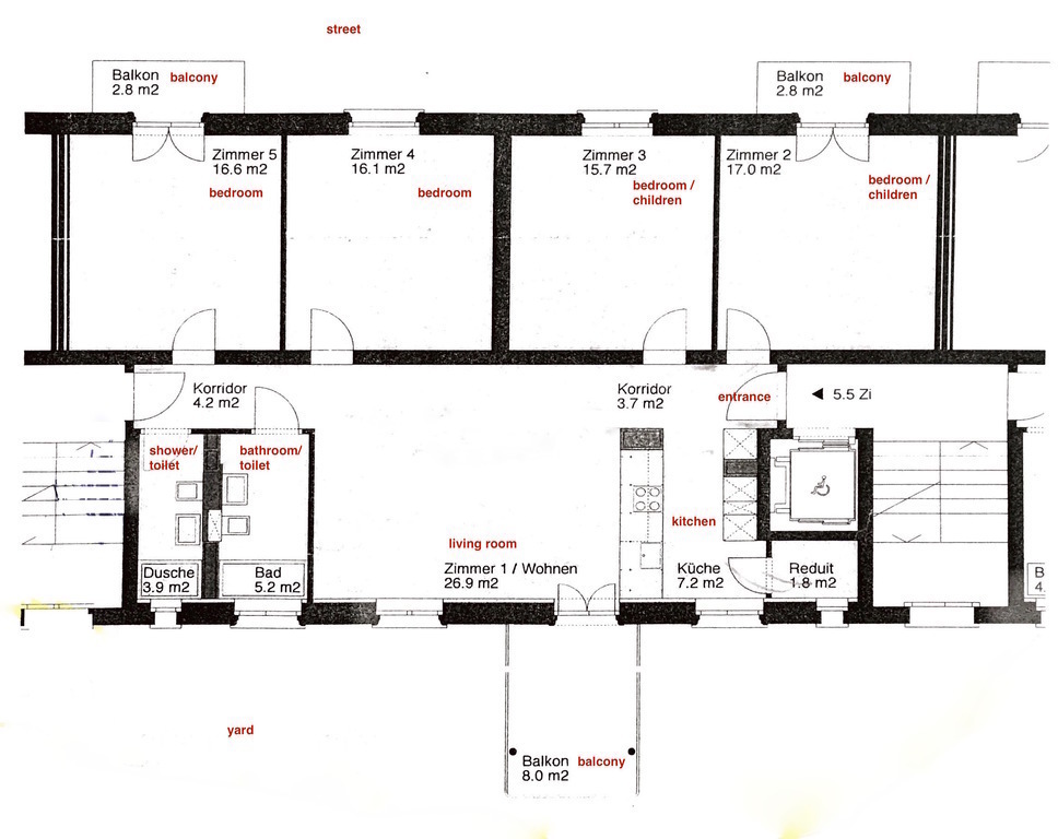Grundriss mit Zimmernummern (1-5)