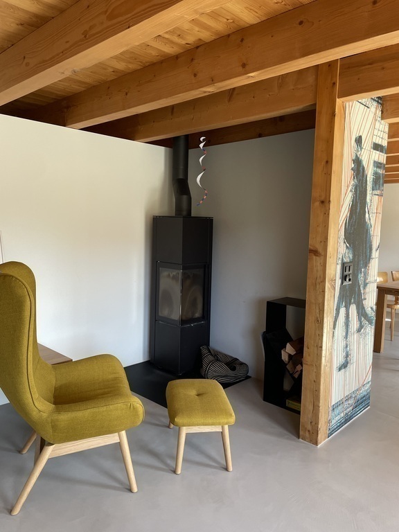 The fireplace in the living room.