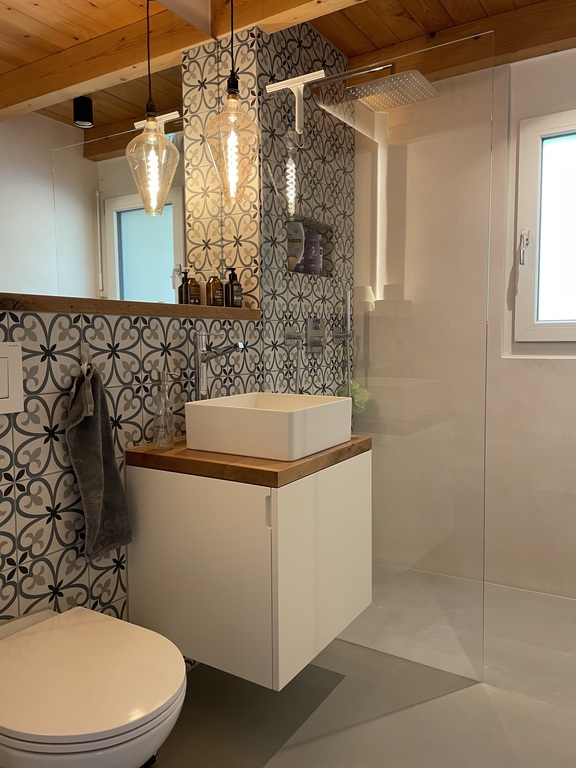 The bath room with a shower.