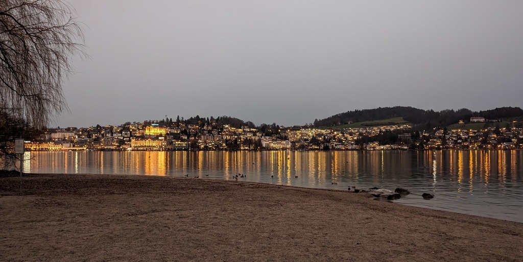 Walk along the lake promenade in winter 