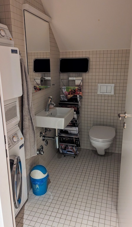 Separate toilet with washing machine and dryer