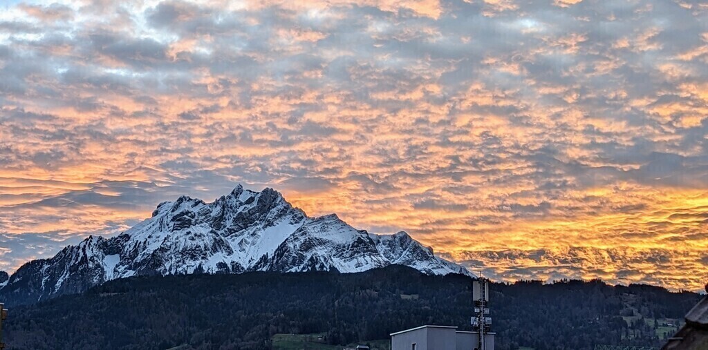 View from the skylight in the living room to Mount Pilatus (sometimes it can be dramatic!)