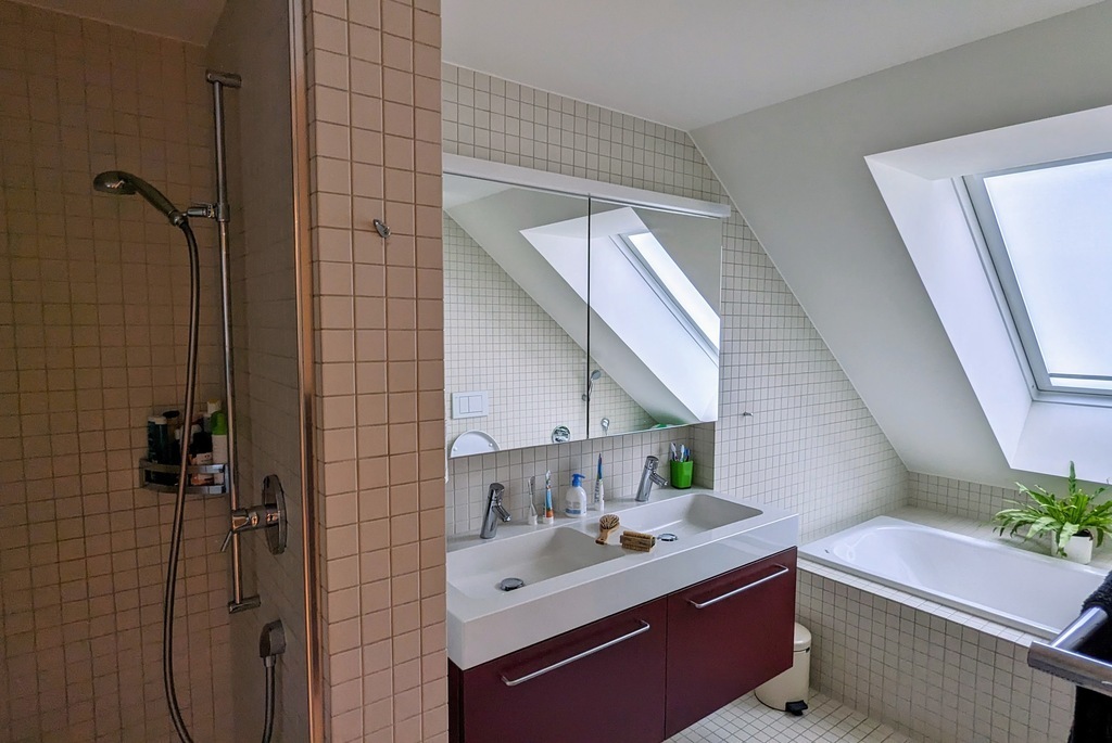 Bathroom with shower and bathtub