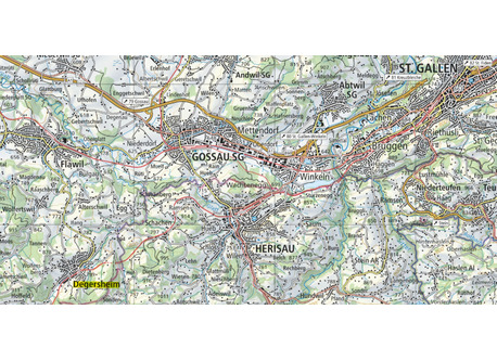 Degersheim (gelb markiert) liegt in der Nähe von Flawil, Gossau, Herisau und St.Gallen