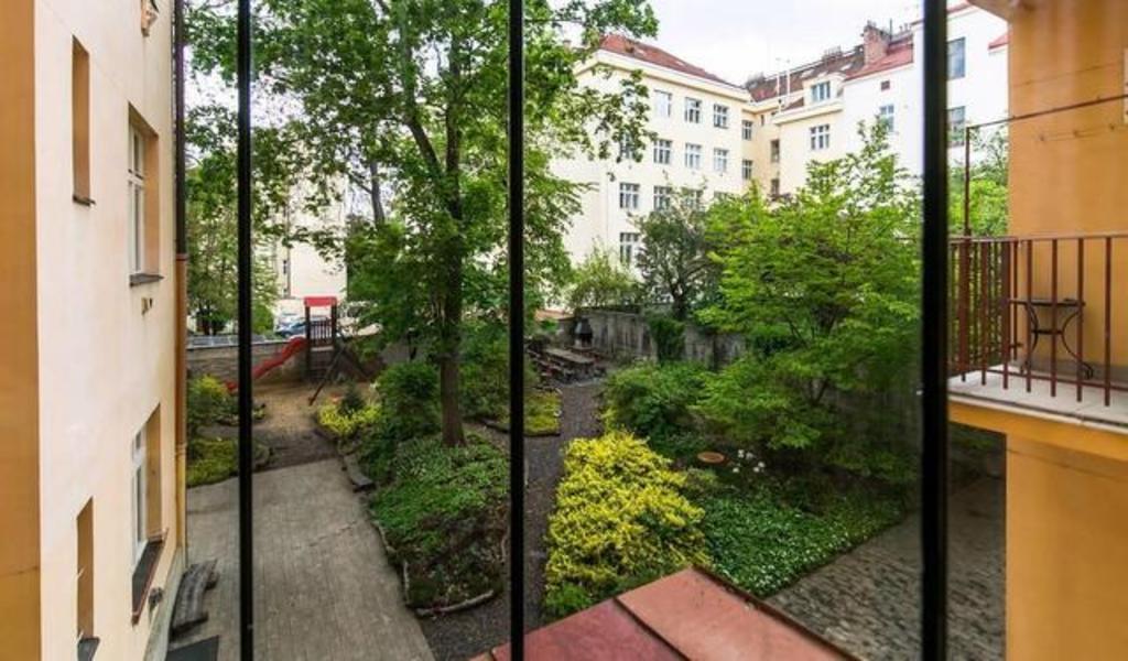 view of the garden from the elevator