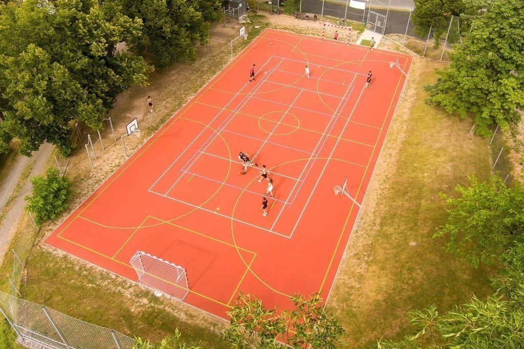 Public court where you can play baseball, voleyball, football, exercise etc.