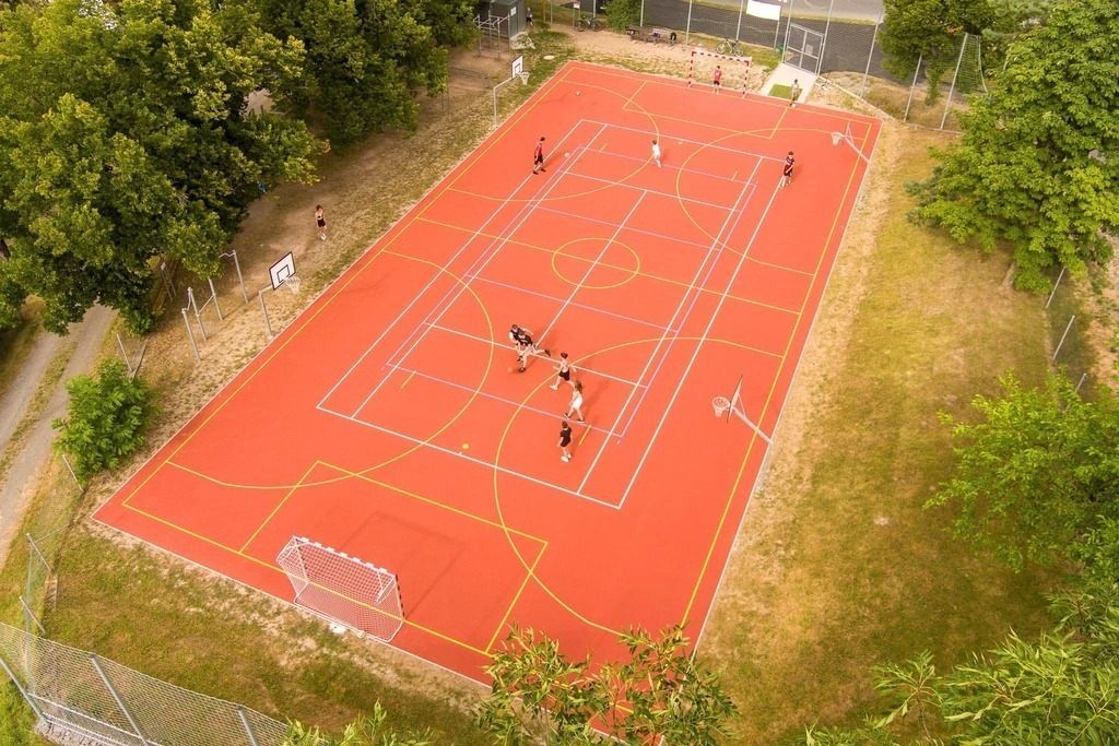 Public court where you can play baseball, voleyball, football, exercise etc.