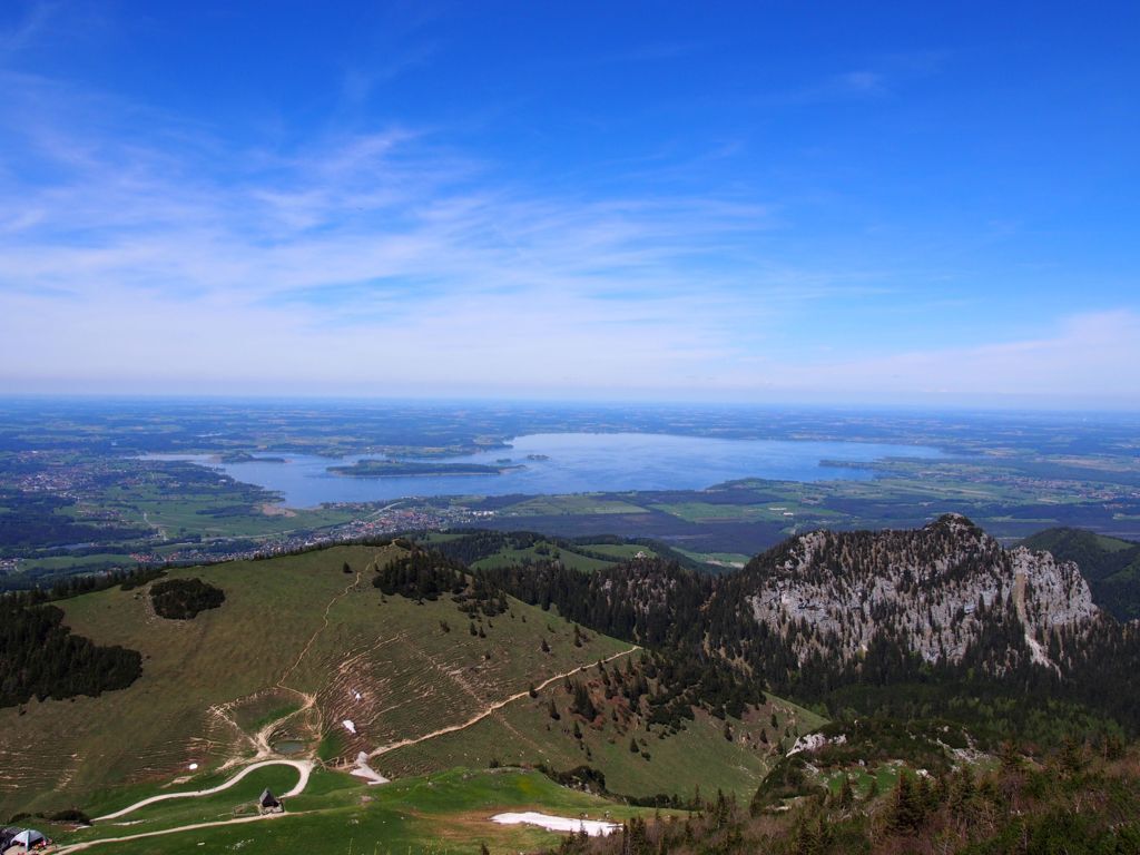 View from Mount Kampenwand on Lake Chiemsee, cablecar, then hiking