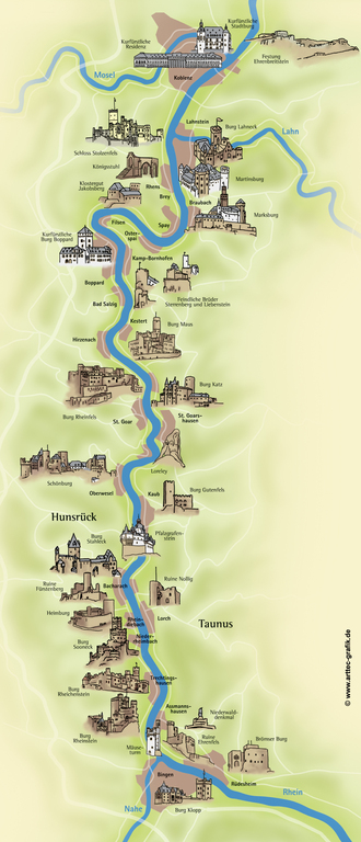 more than 60 castles, ruins, fortresses and palaces along the Rhein- 35min away