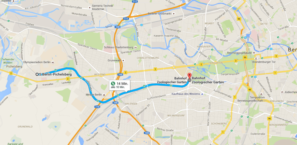 14 minutes ride with the city train to Zoologischer Garten