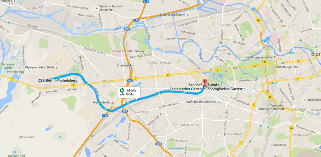 14 minutes ride with the city train to Zoologischer Garten