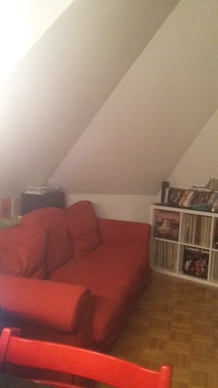 ...and a cozy red couch (changeable into a sofa-bed) ...