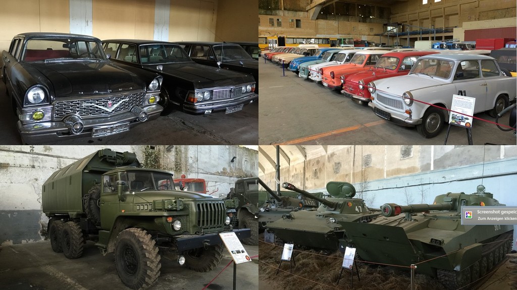 Eastern bloc military exhibition with collection of private cars / Ostblock-Militärausstellung mit sozialistischen Privatautos