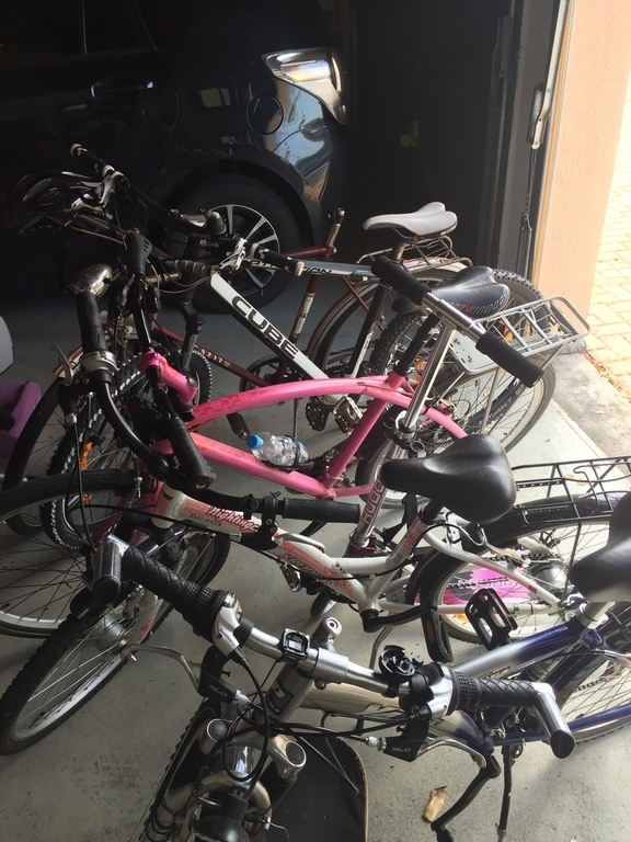 bicycles at the garage: 1*26 inches, 2*24 inches, skateboard