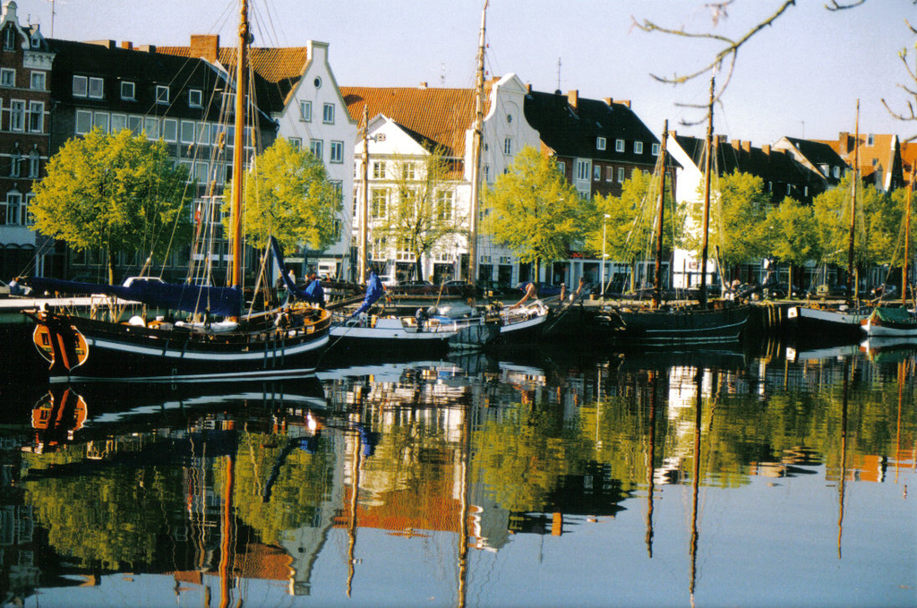 historic boats on the river Trave