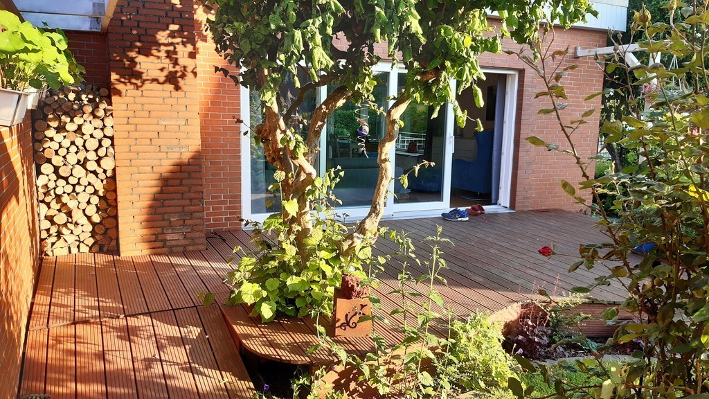 wooden terrace in the evening