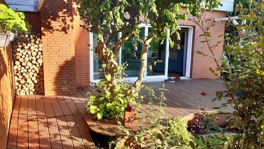 wooden terrace in the evening