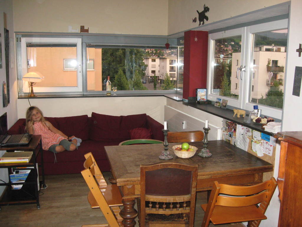 Kitchen-living-room with a free view over the Schwarzwald landscape.