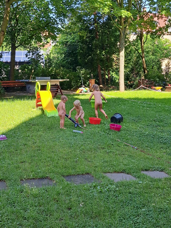playing with water in our big garden