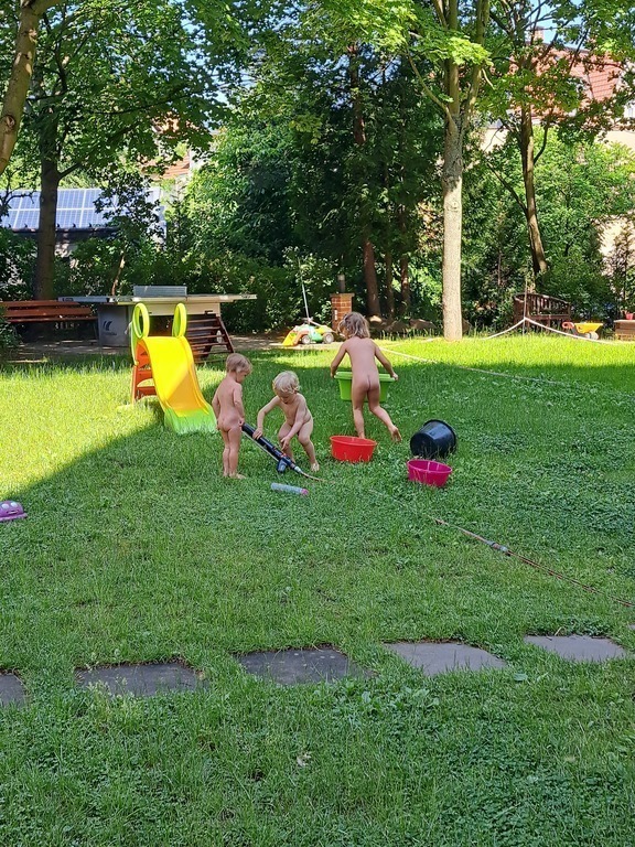 playing with water in our big garden