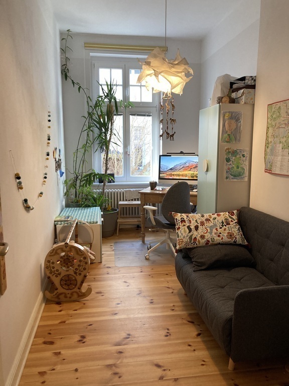 children's room/office with extendable couch, comfy for one adult or two children