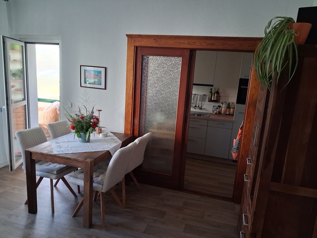 living room with view to the small kitchen
