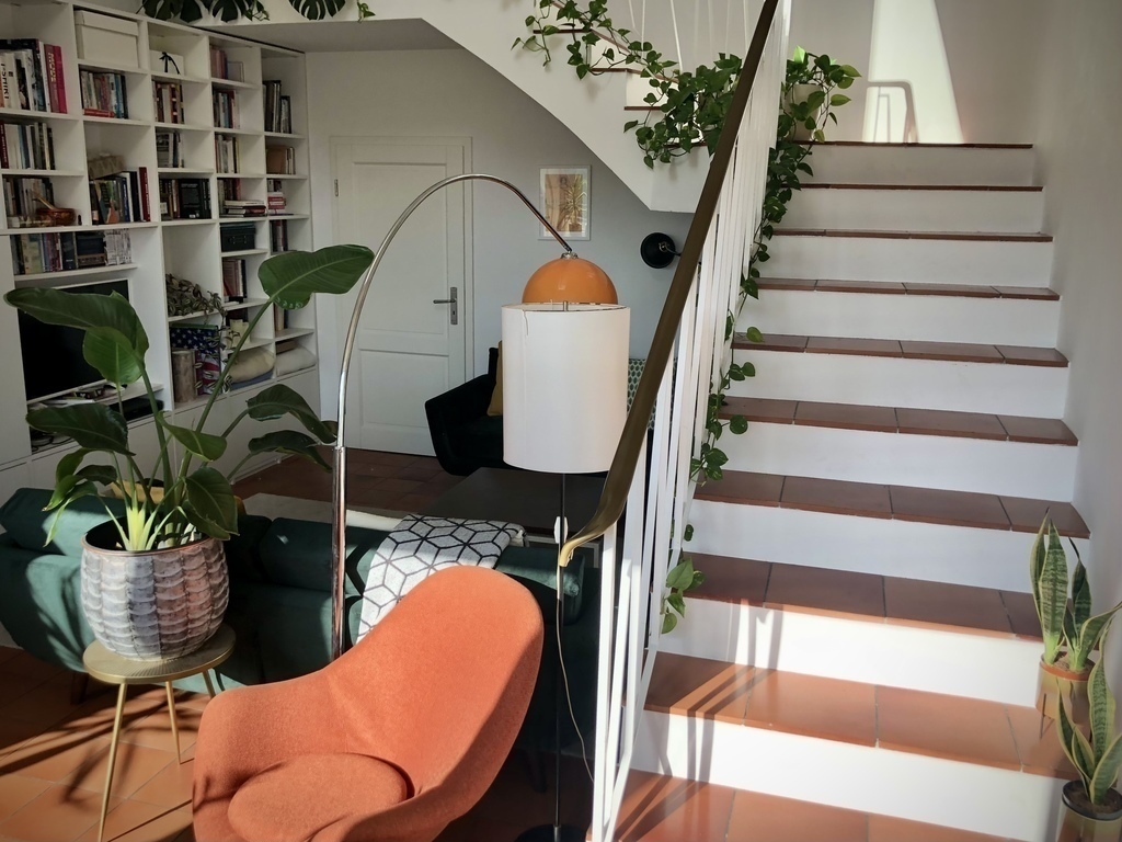 Living room and stairs to the upper level