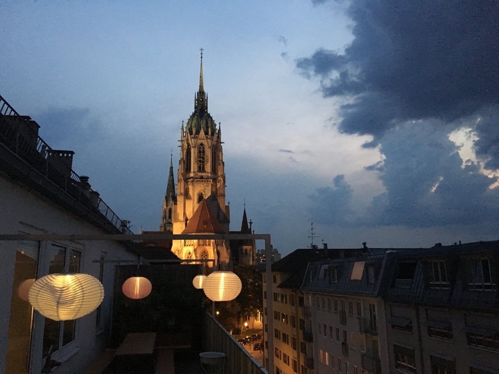 The terrace at night with the view on St. Paul